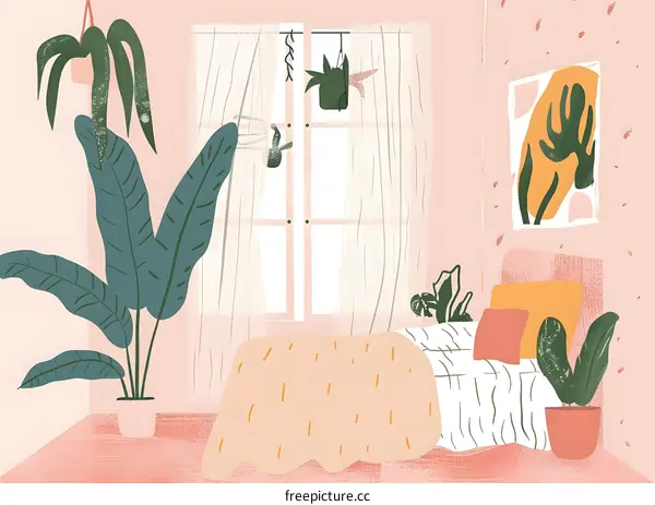 Bedroom Interior Design with Plants and a Window