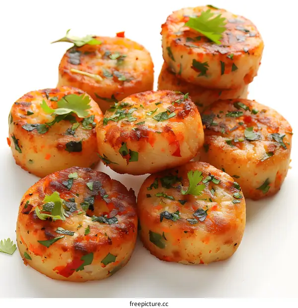 Potato cakes with herbs on a white background