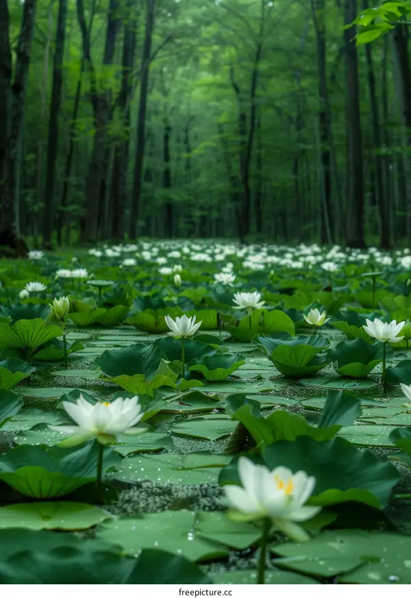 White lotuses in the green pond