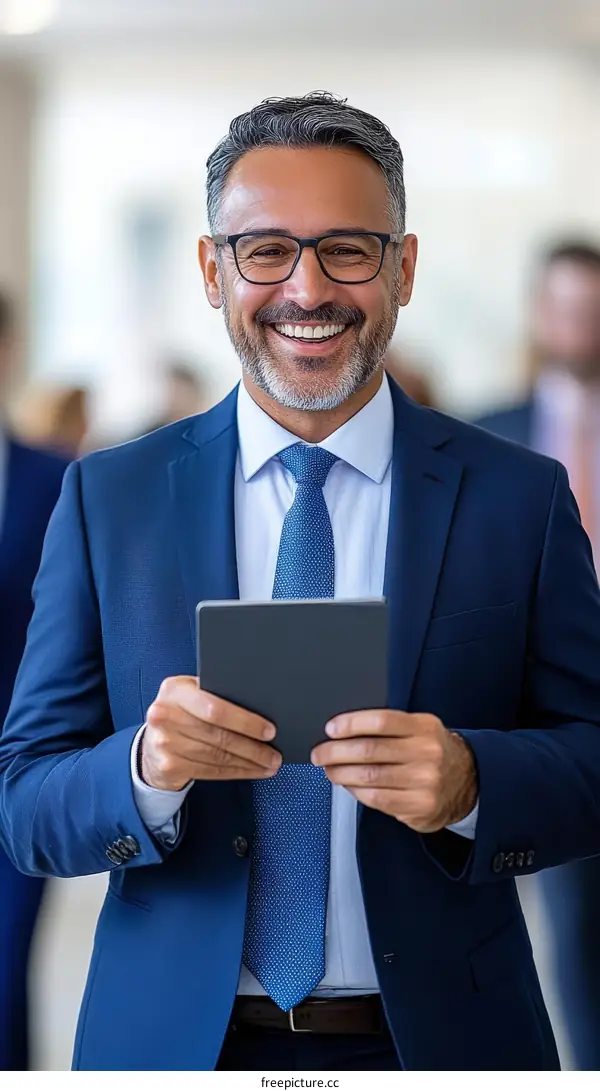 Businessman Holding Tablet in Office Setting