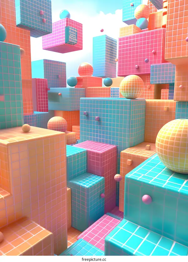Abstract 3D Geometric Shapes with Pastel Colors