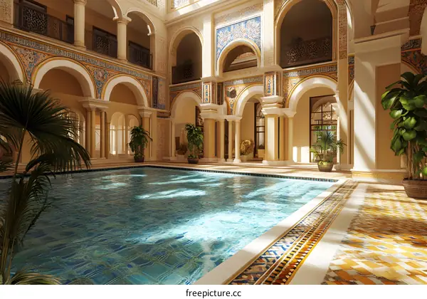 Indoor Swimming Pool In A Luxury Villa With An Arabic Style