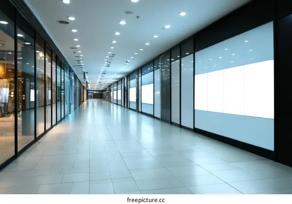 Empty Shopping Mall Corridor with Blank Signage
