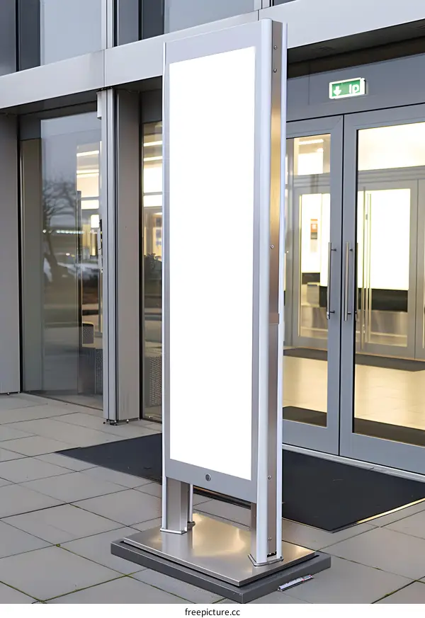 Blank White Signage Outside Modern Building Entrance