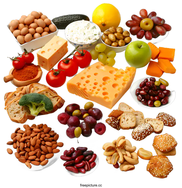 [Transparent Background PNG]Healthy Food Products Arrangement Isolated White Background