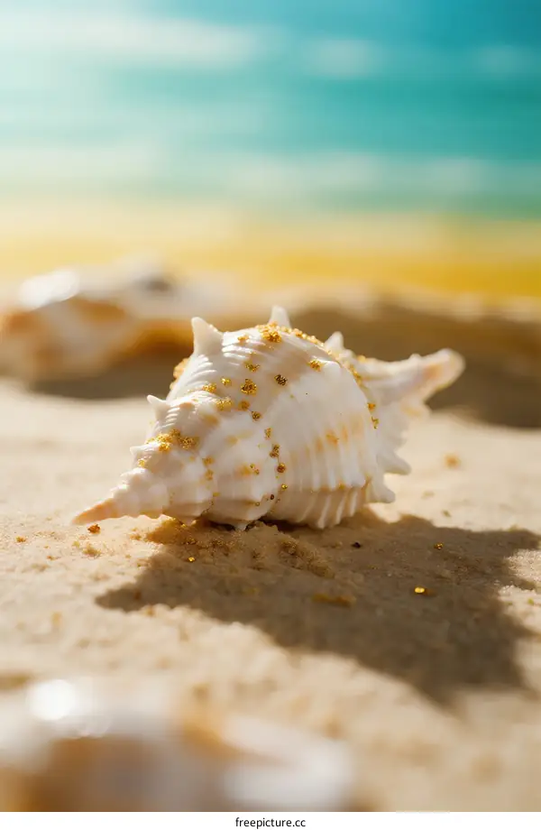 A Close-Up View of a Spiky Seashell on Sandy Beach