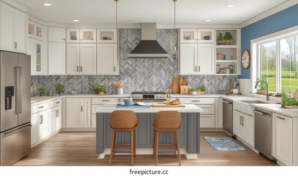 Modern White and Gray Kitchen Design with Island