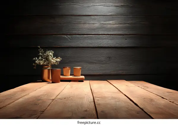 Rustic Wooden Table Setting with Copper Decor