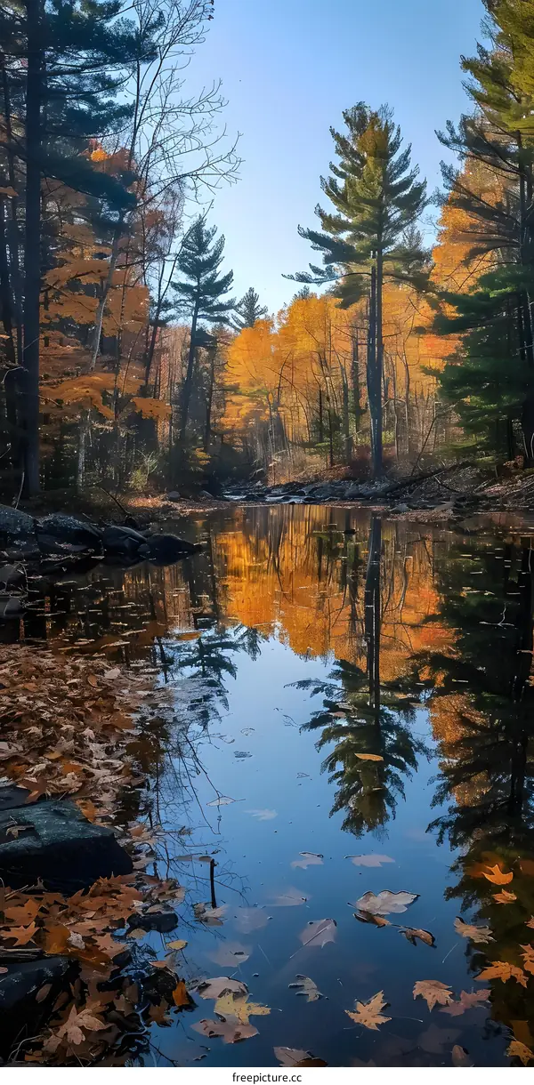 Autumn Reflection in a Forest Pond