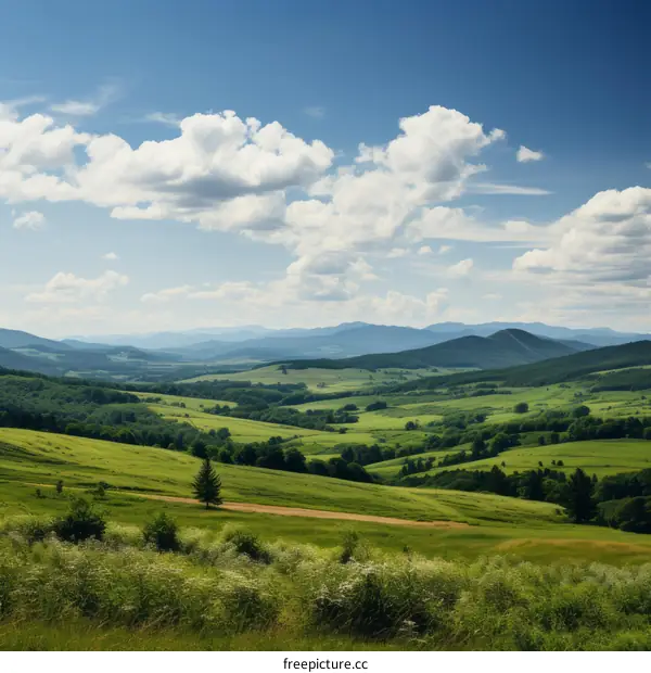 Calming Green Hills Under a Blue Sky