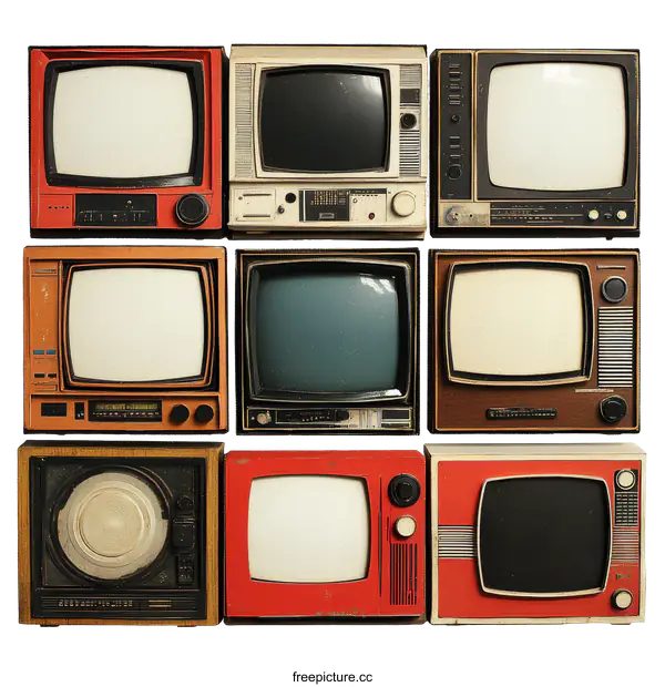 [Transparent Background PNG]Vintage Televisions Collection Collage