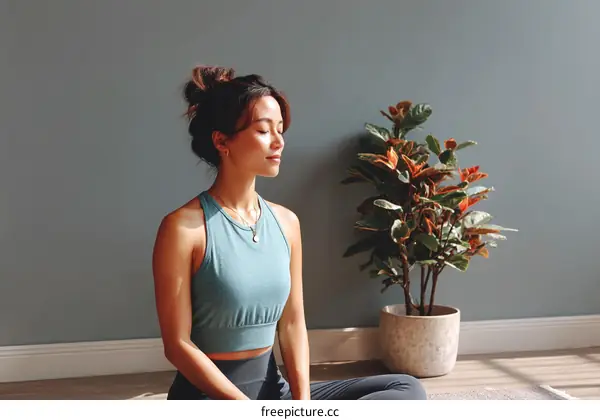 Asian Woman Meditating in a Peaceful Setting