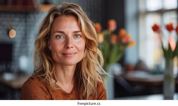 Portrait of a smiling woman with long blond hair