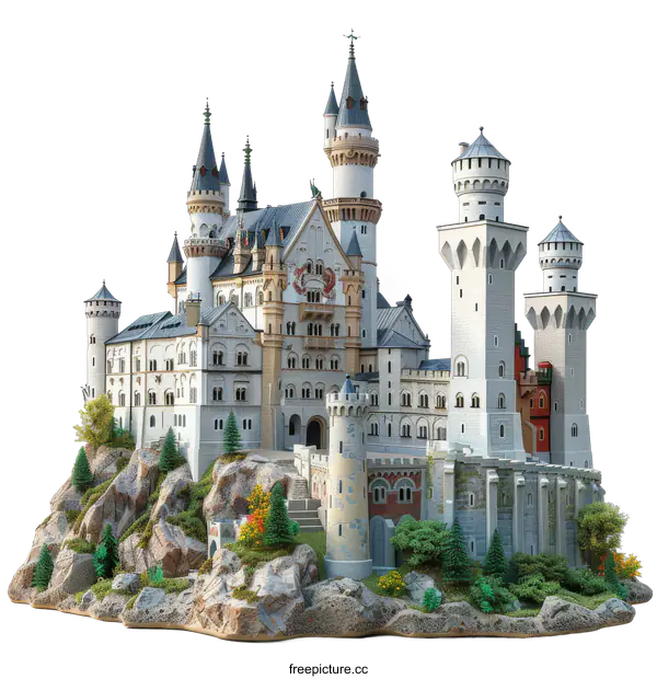 [Transparent Background PNG]Neuschwanstein Castle Model on transparent background