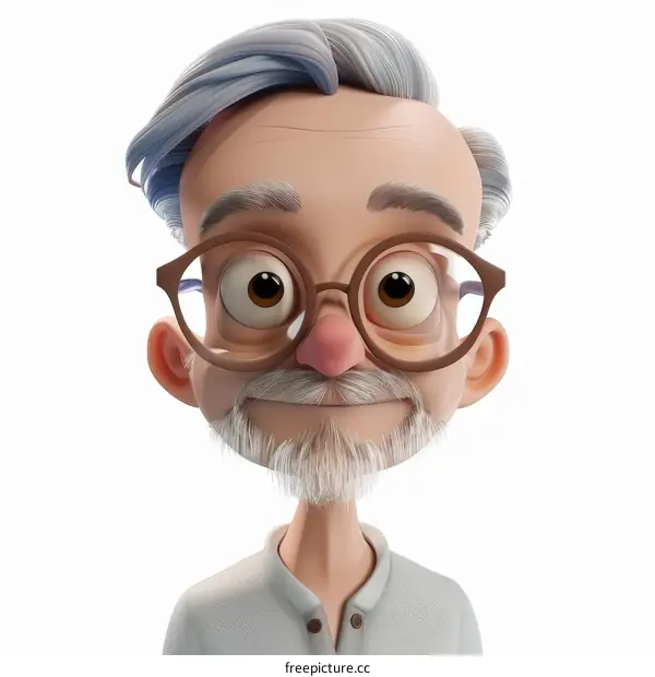 3D rendering of a cartoon old man with glasses