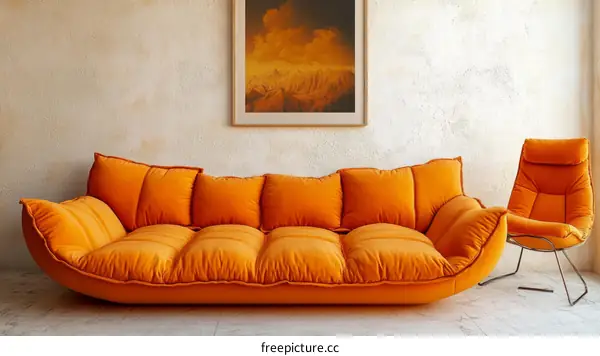 Orange Velvet Sofa and Chair Modern Interior Design