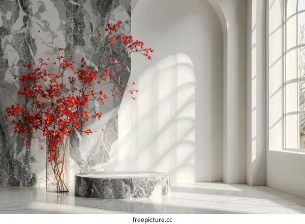 Elegant Modern Interior Design with Red Flowers