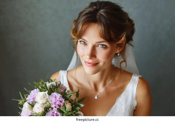Beautiful Bride with a Floral Bouquet
