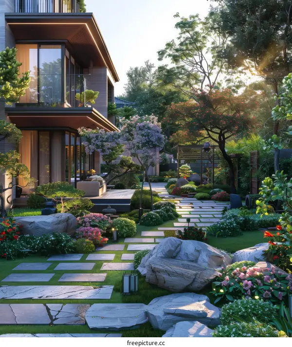 Modern Zen Garden Design with Stone Path
