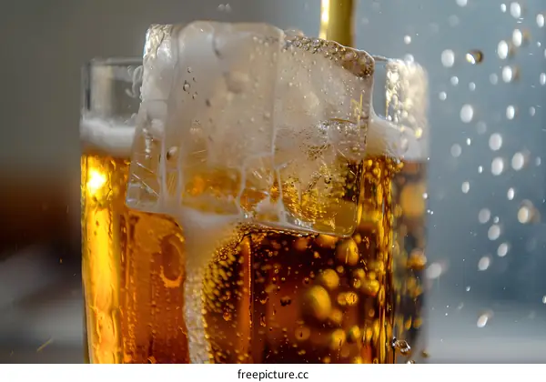 Ice Cube Falling into a Glass of Beer