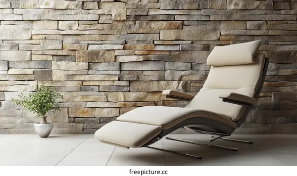 Modern Relaxing Recliner Chair in a Stone Wall Room