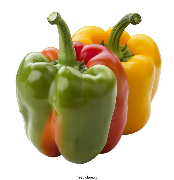 [Transparent Background PNG]Three Colorful Bell Peppers Isolated on White Background