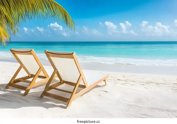 Two Beach Loungers on a White Sandy Beach