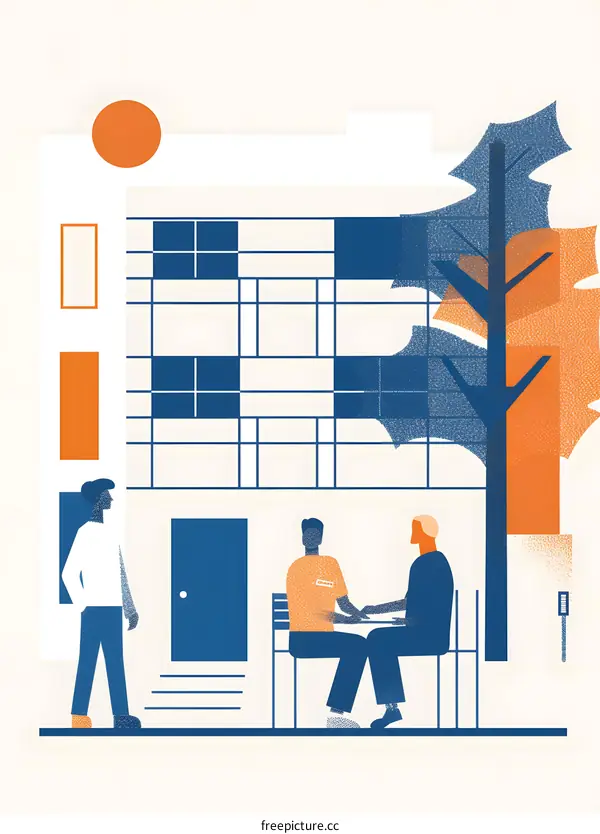 Two People Sitting on a Bench in Front of a Building