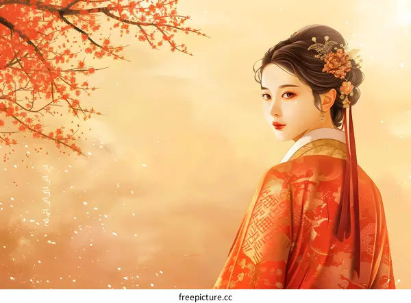 A woman wearing red Hanfu