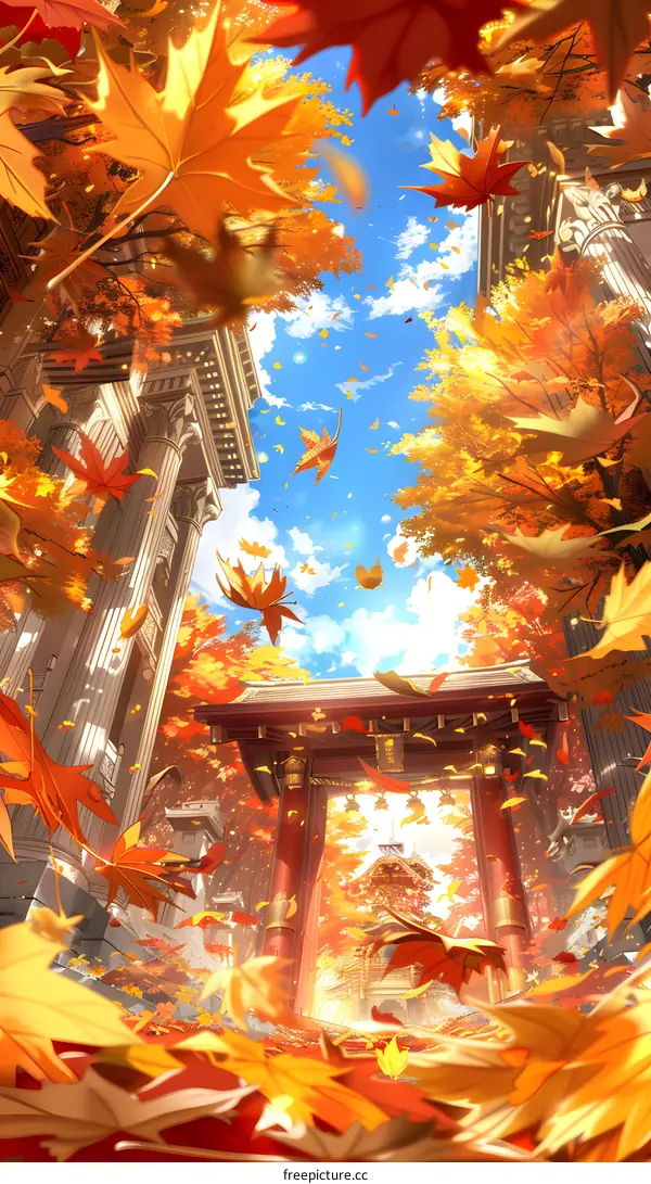 Golden Autumn Leaves at the Temple Gate