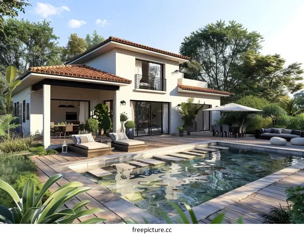 Modern House with Swimming Pool and Patio