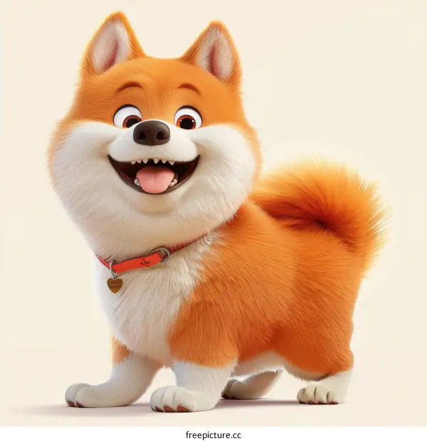 A cute cartoon dog with orange fur and a big smile