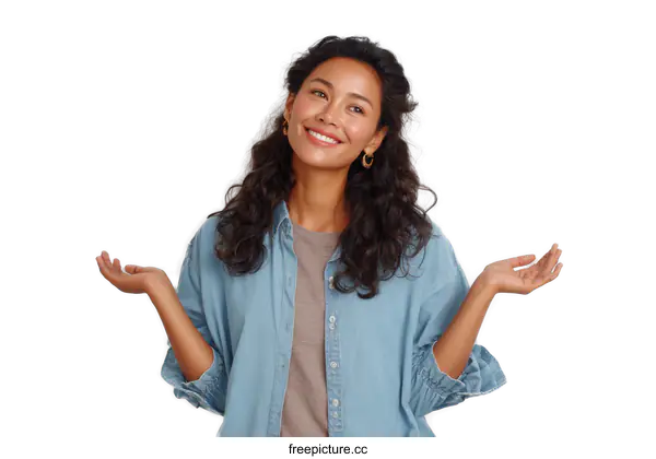 [Transparent Background PNG]Happy Woman Presenting a Concept