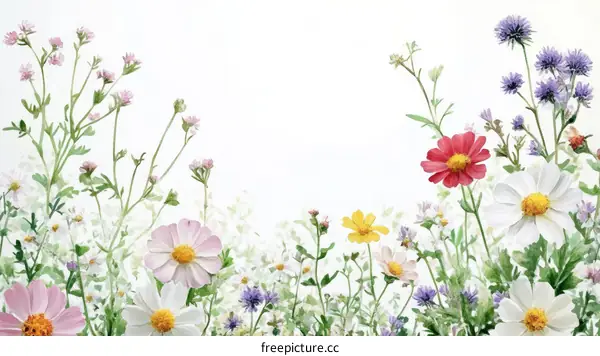 Colorful Flowers in a Field Illustration