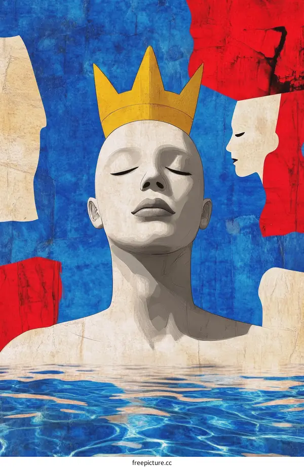 A regal figure submerged in water