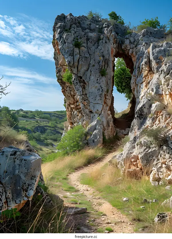 Huge rocky arch in the middle of the mountain
