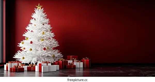 Christmas Decorated Interior with White Christmas Tree