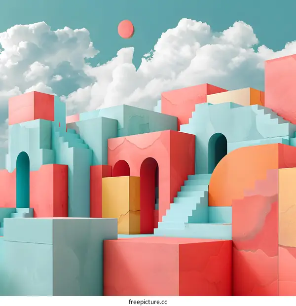 3D rendering of a colorful abstract cityscape