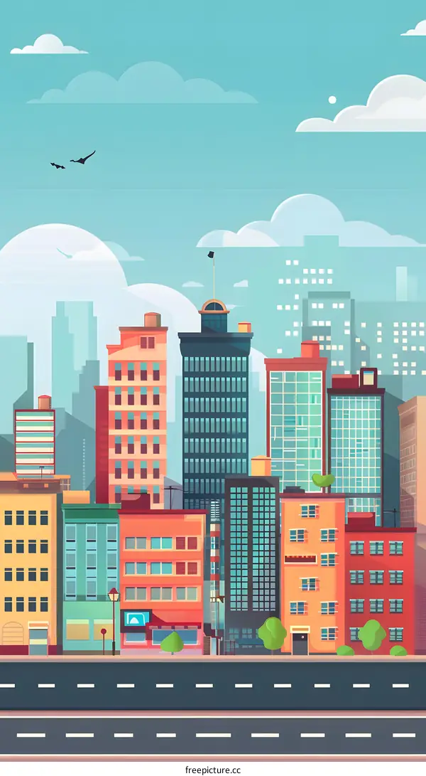 Cityscape With Tall Buildings Illustration