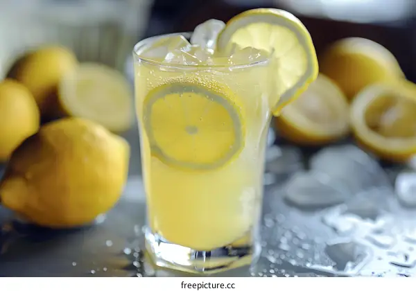 Refreshing Lemonade Drink with Lemon Slices and Ice