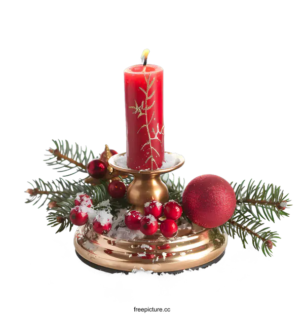[Transparent Background PNG]Red Christmas Candle With Decorations