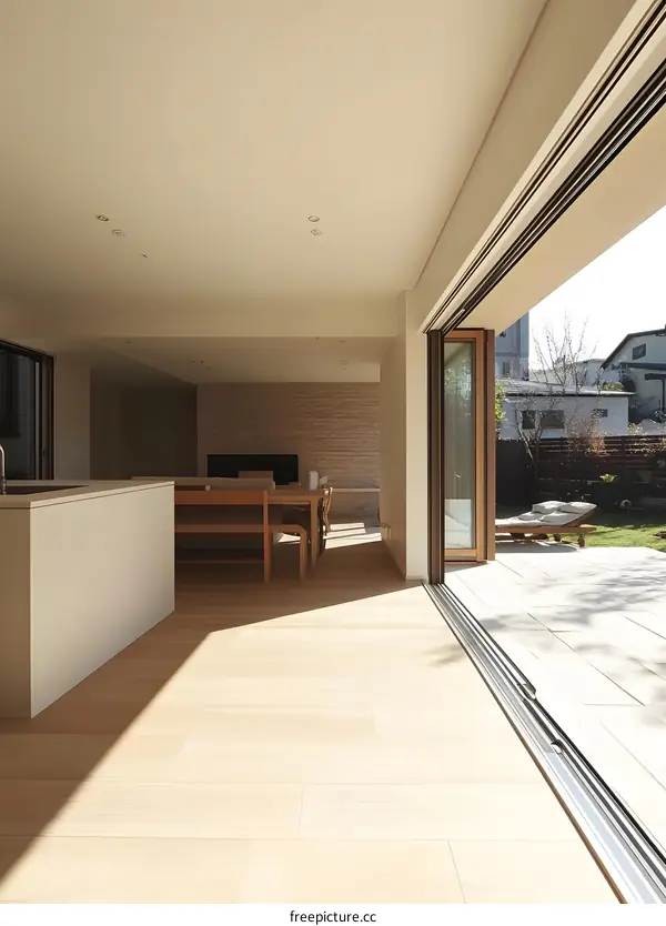 Modern Interior Design with Sliding Glass Doors Opening to a Backyard