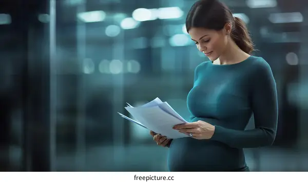 Pregnant Business Woman Reviewing Documents in Office