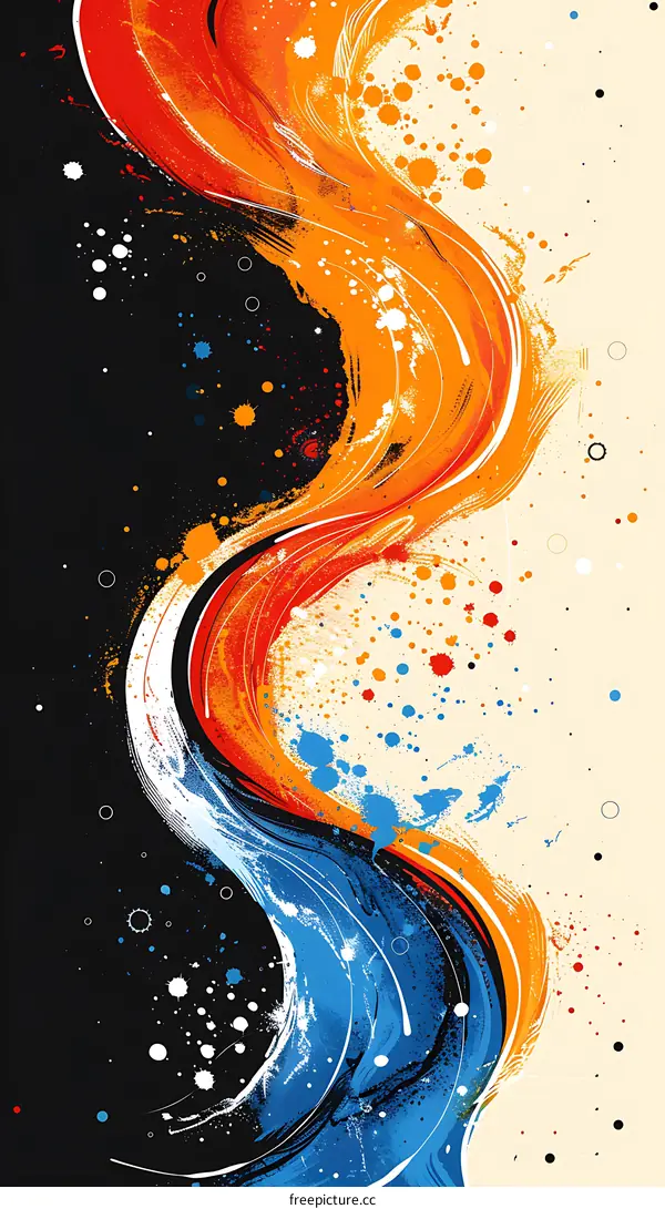 Abstract Painting with Orange and Blue Swirls