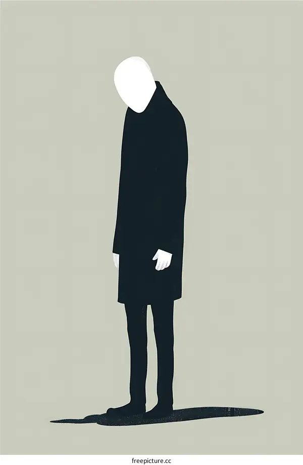 Faceless Man in Black Coat Standing on Gray Background