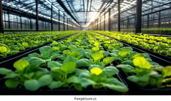 Greenhouse Rows of Young Plants