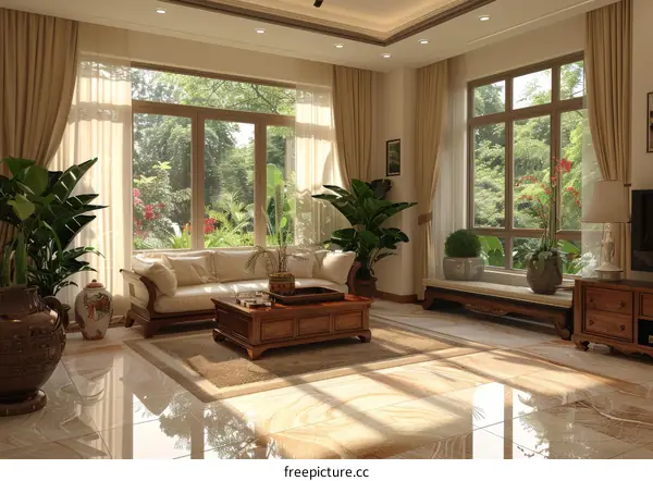 Modern Living Room with Comfy Sofa and Natural Sunlight