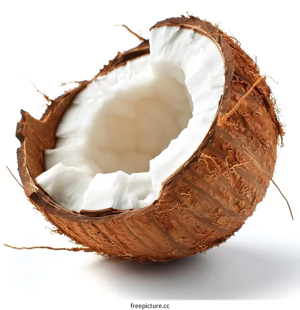 Open Coconut on White Background
