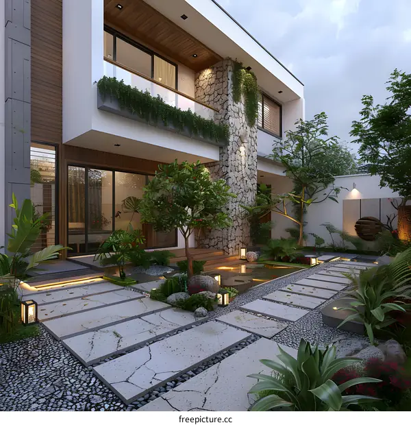 Courtyard of a Modern House with Garden