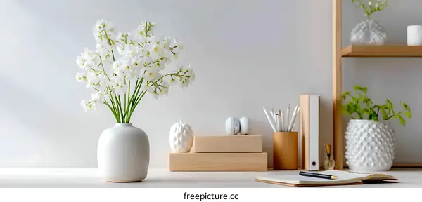 White Flowers Arrangement on a Desk